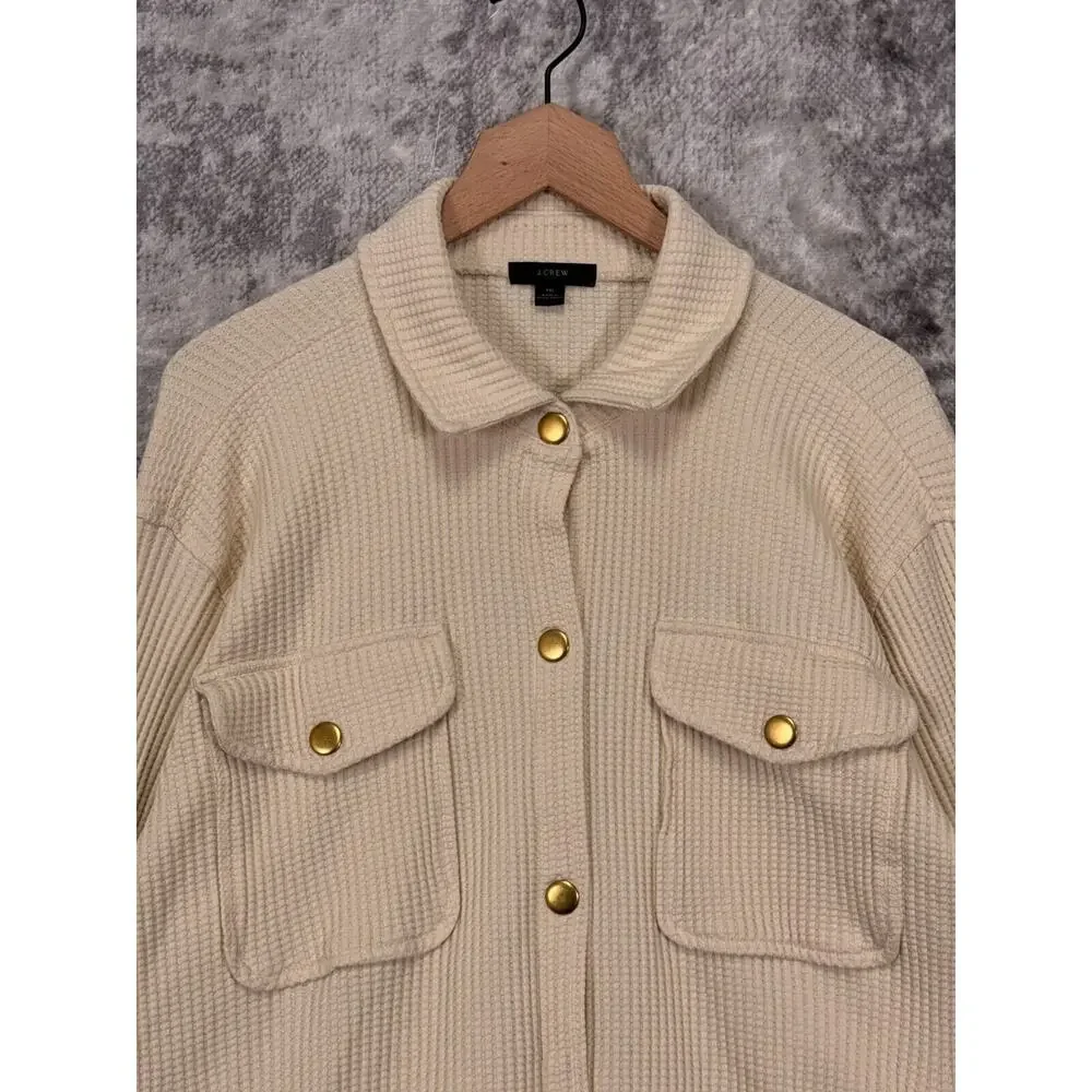 J Crew Shirt Jacket XXL Womens Waffle Knit Ivory Cream Snap Front